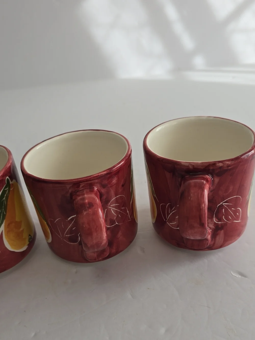 Vintage Pottery Barn Set Of 4 Pear Ceramic Coffee Mugs Handpainted Mexico